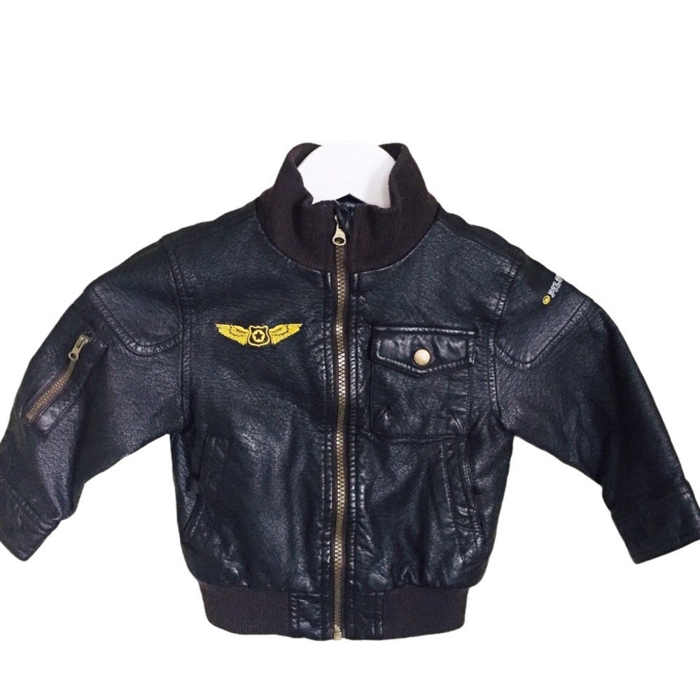 GEORGE Toddler Boys Faux Leather Aviator Jacket Brown Biker Coat 2T 2Y
